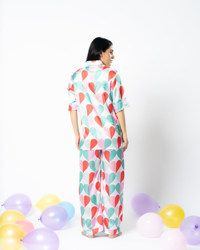 Load image into Gallery viewer, Heart's Delight Satin Nightwear Set