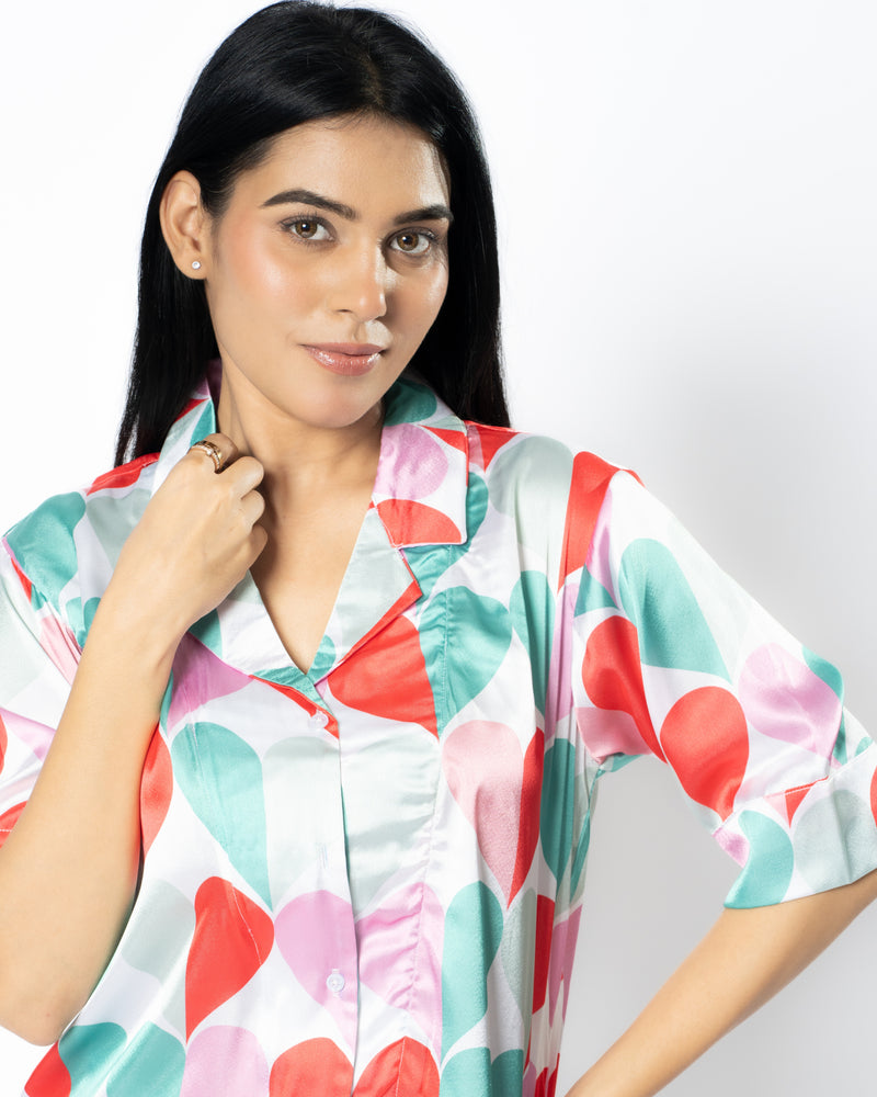 Load image into Gallery viewer, Heart's Delight Satin Nightwear Set