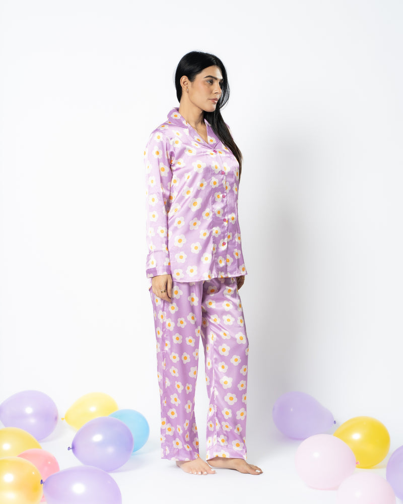 Load image into Gallery viewer, Purple Meadow Satin Nightwear Set
