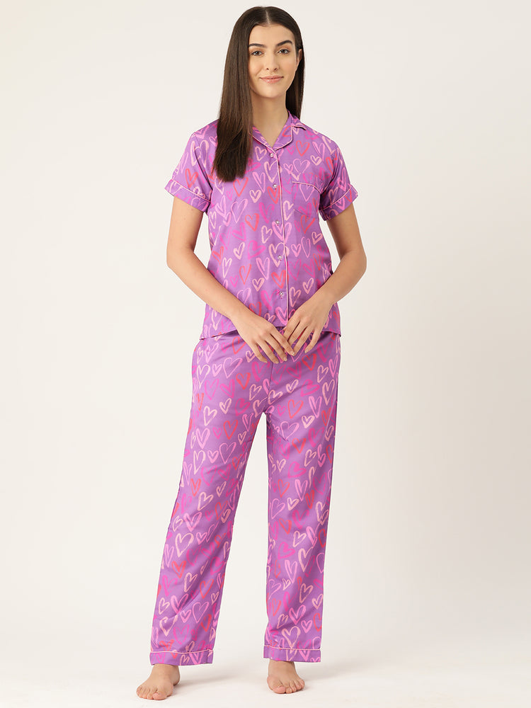 Load image into Gallery viewer, Purple Hearts Nightwear Set