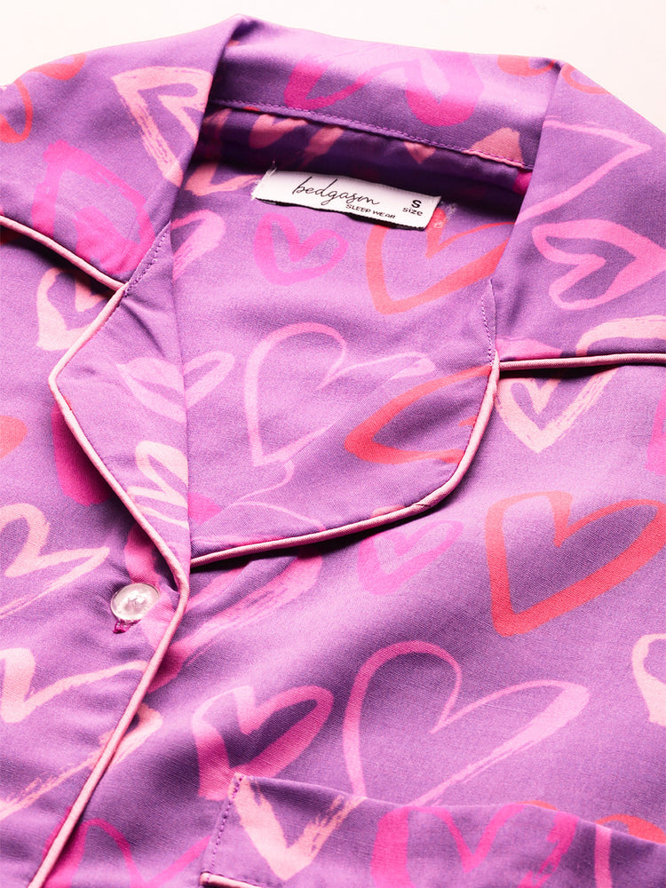 Load image into Gallery viewer, Purple Hearts Nightwear Set