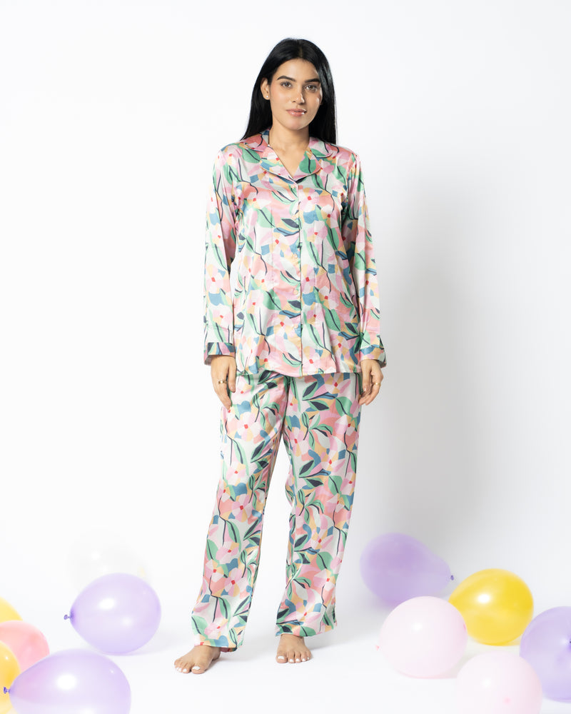 Load image into Gallery viewer, Blooming Dreams Satin Nightwear Set