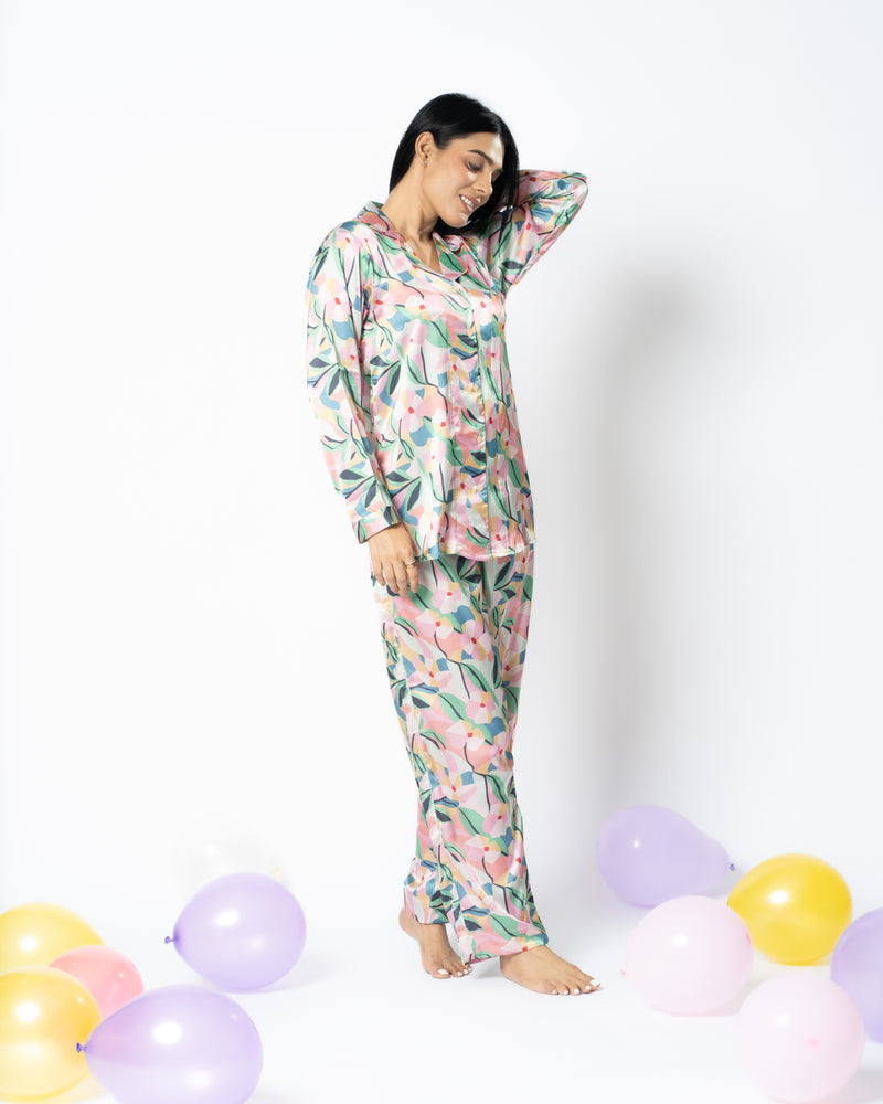 Load image into Gallery viewer, Blooming Dreams Satin Nightwear Set