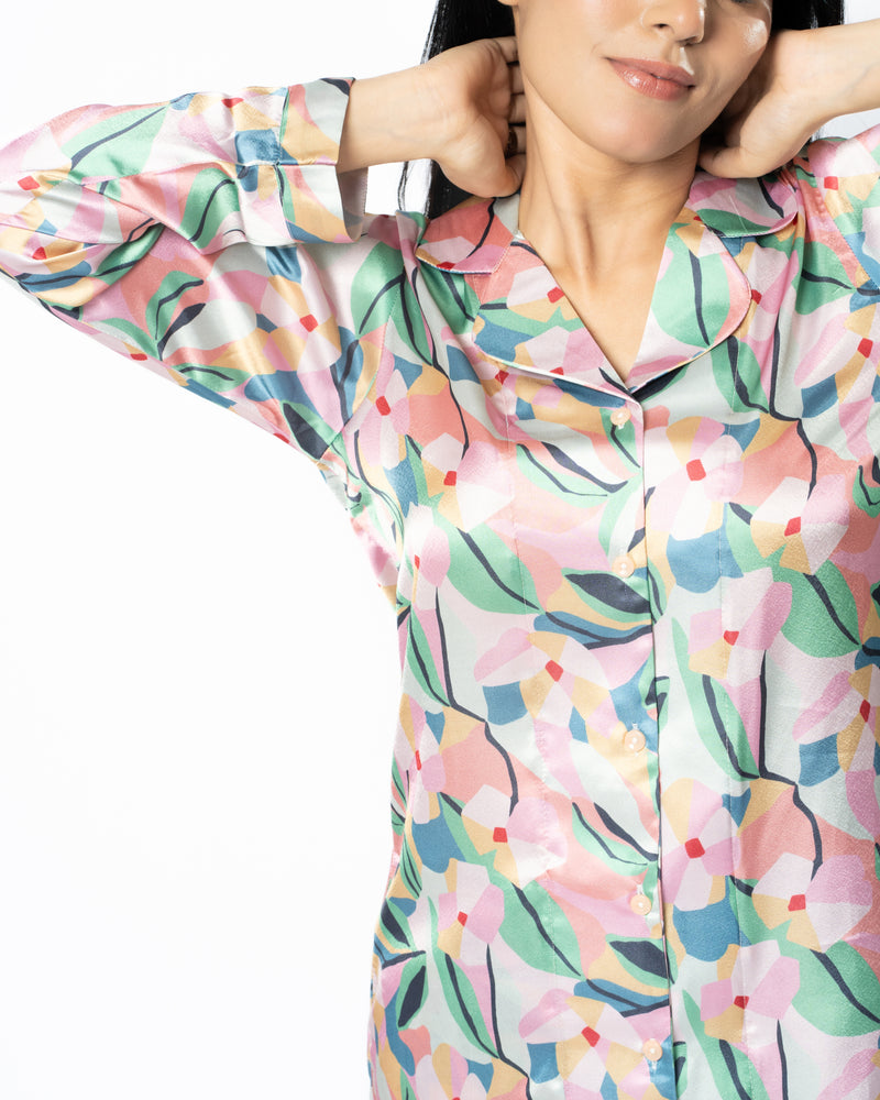 Load image into Gallery viewer, Blooming Dreams Satin Nightwear Set