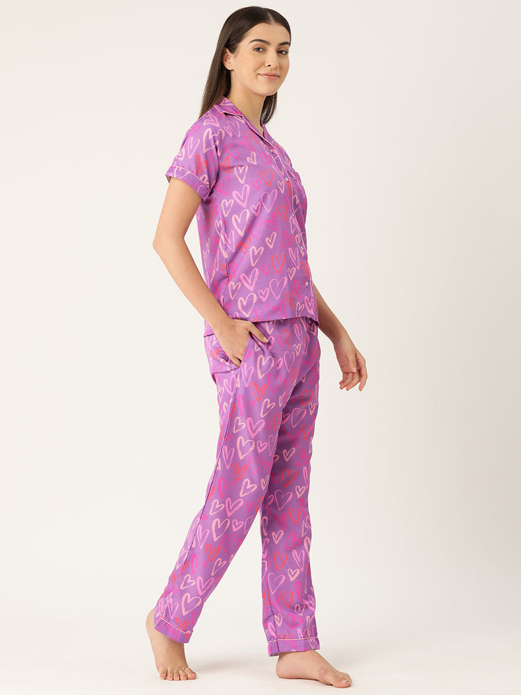 Load image into Gallery viewer, Purple Hearts Nightwear Set
