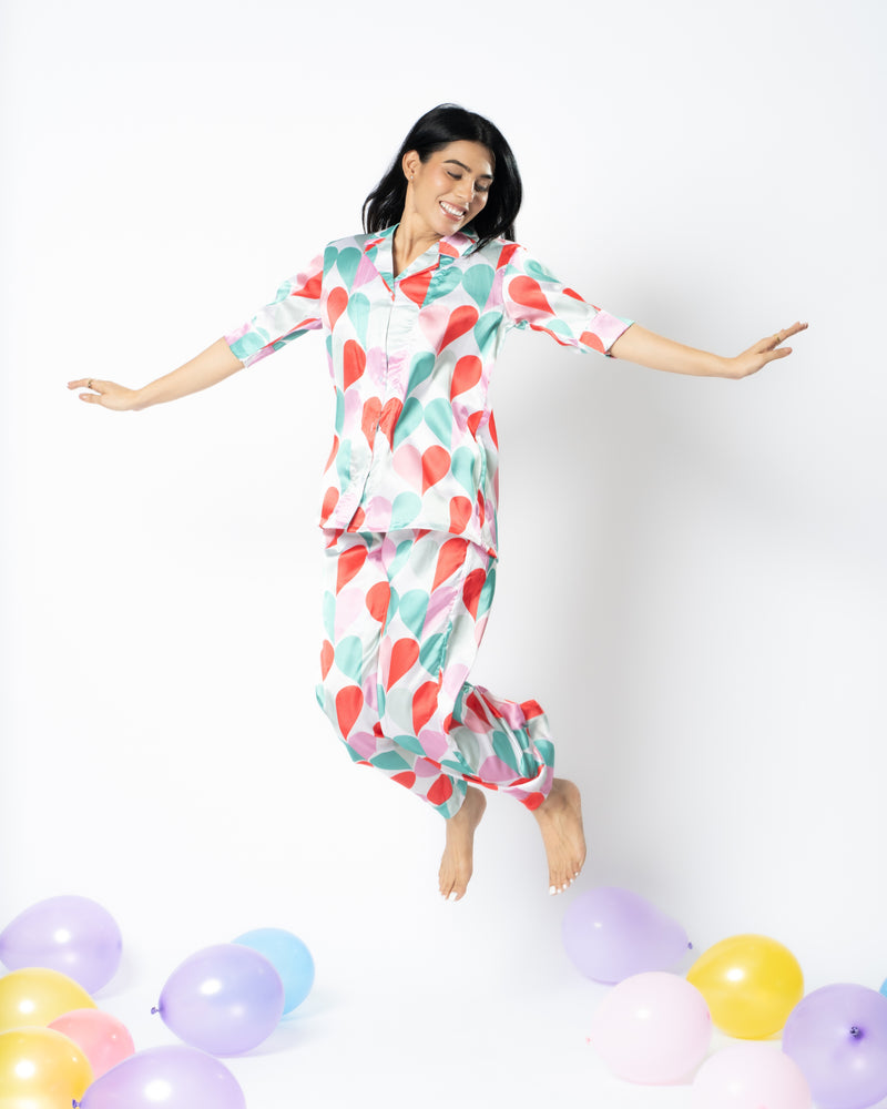 Load image into Gallery viewer, Heart's Delight Satin Nightwear Set