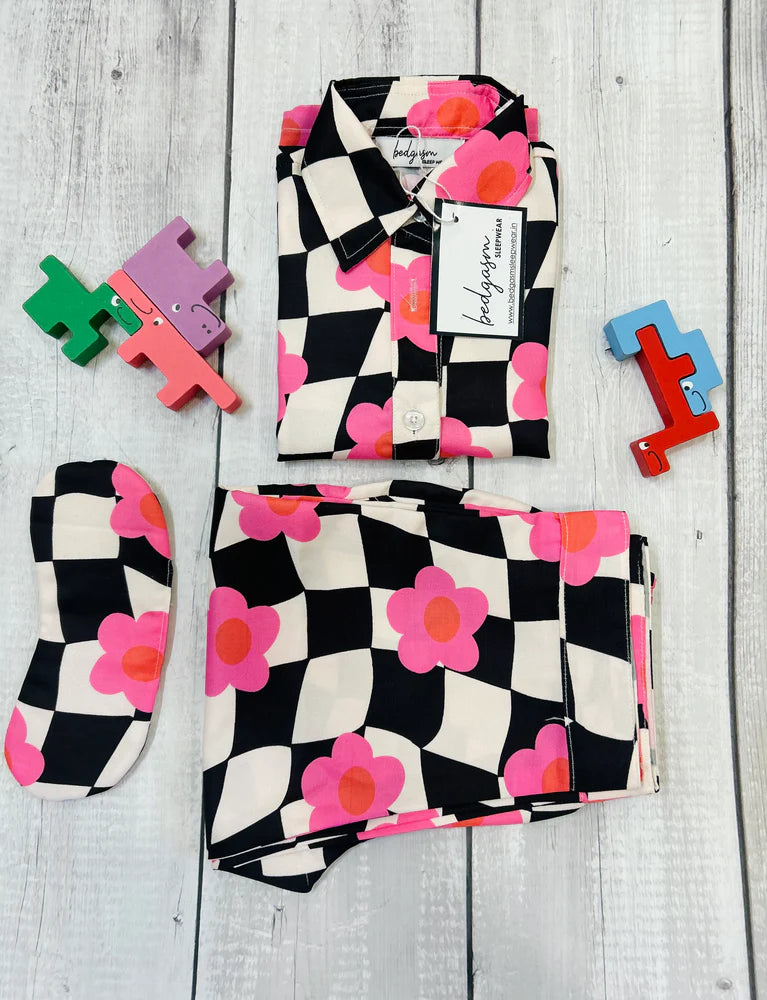 Load image into Gallery viewer, Black Checkered Kids Nightwear Set