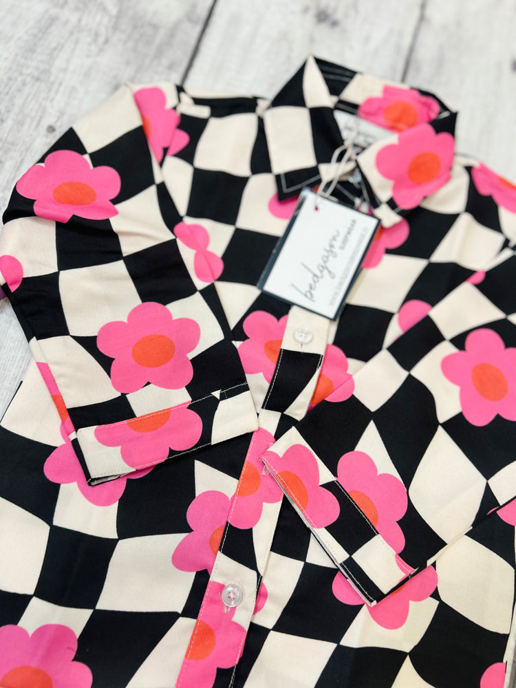 Load image into Gallery viewer, Black Checkered Pajama Set Nightwear Set