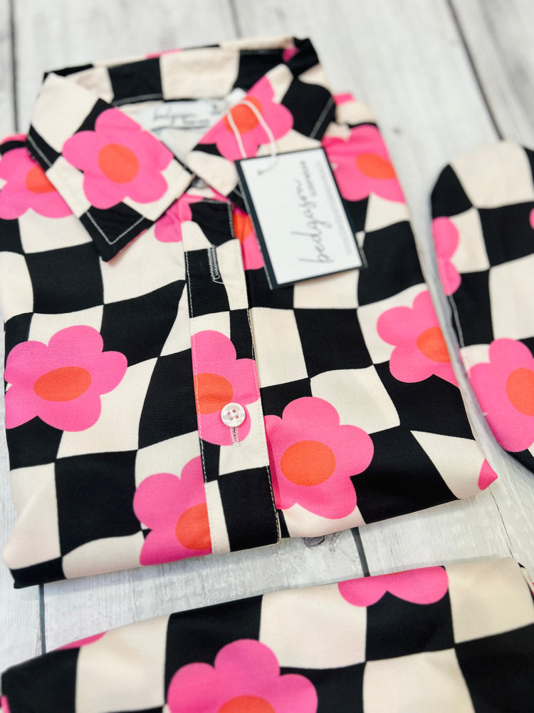 Load image into Gallery viewer, Black Checkered Nightwear Set