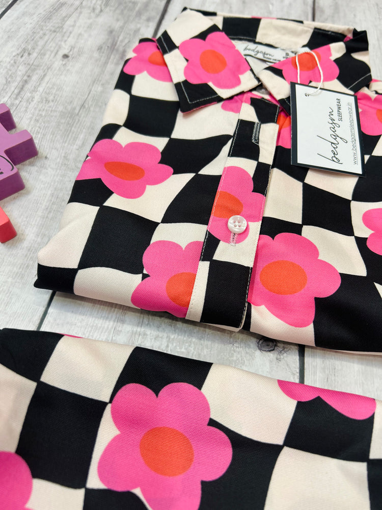 Load image into Gallery viewer, Black Checkered Nightwear Set