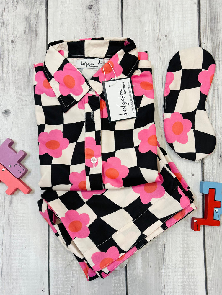 Load image into Gallery viewer, Black Checkered Nightwear Set
