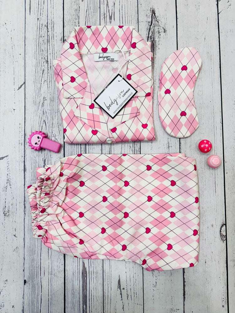Load image into Gallery viewer, Gingham Heart Kids Nightwear Set