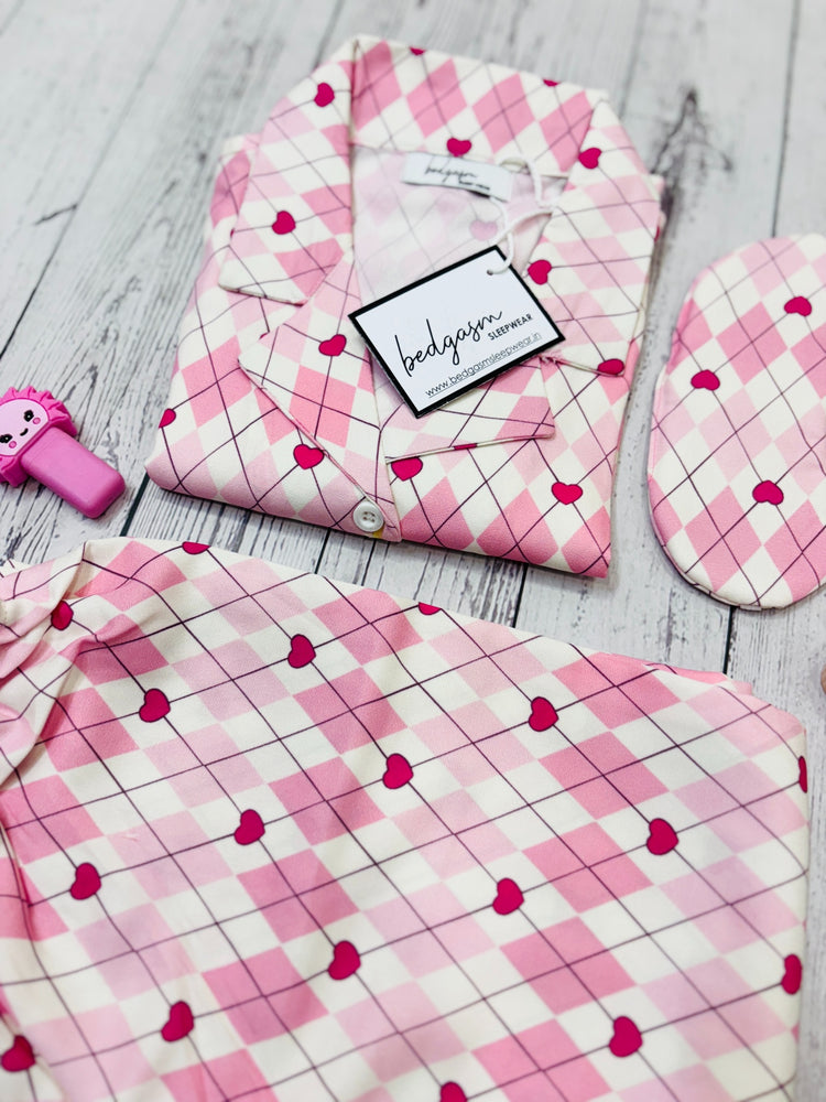 Load image into Gallery viewer, Gingham Heart Kids Nightwear Set