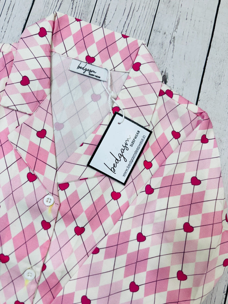 Load image into Gallery viewer, Gingham Heart Kids Nightwear Set