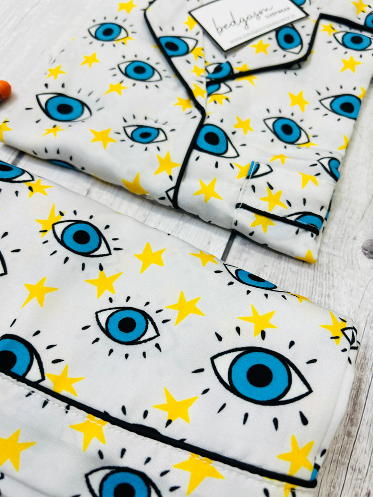 Load image into Gallery viewer, Evil Eye in White Pajama Set Nightwear Set