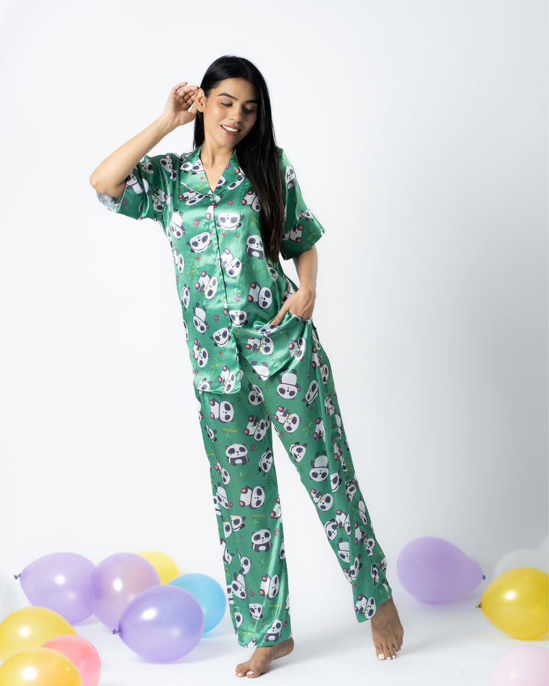 Load image into Gallery viewer, Wild Panda Satin Pajama set Nightwear Set