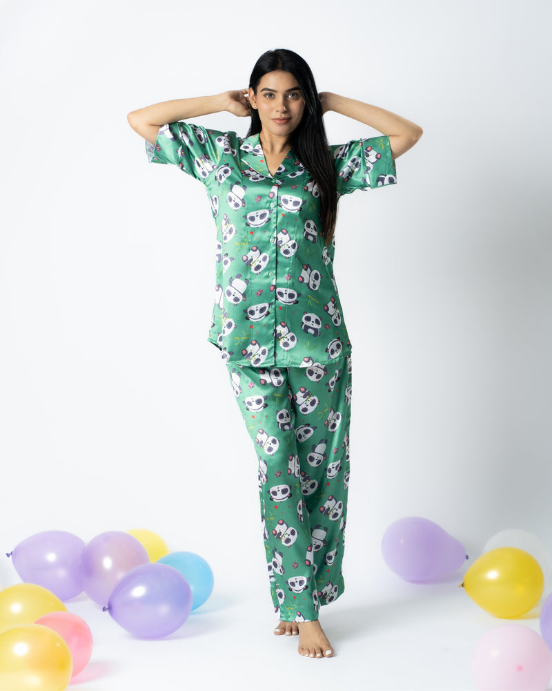 Load image into Gallery viewer, Wild Panda Satin Pajama set Nightwear Set