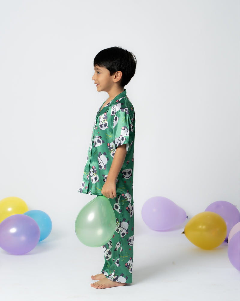 Load image into Gallery viewer, Wild Panda Satin Kids Nightwear Set