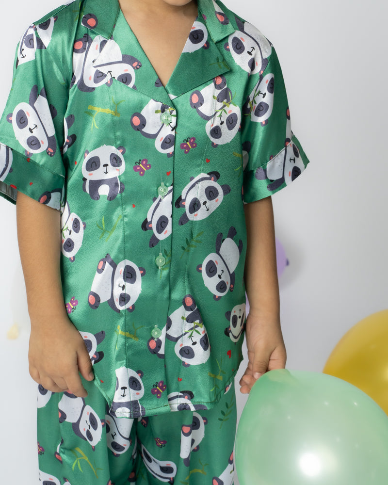 Load image into Gallery viewer, Wild Panda Satin Kids Nightwear Set