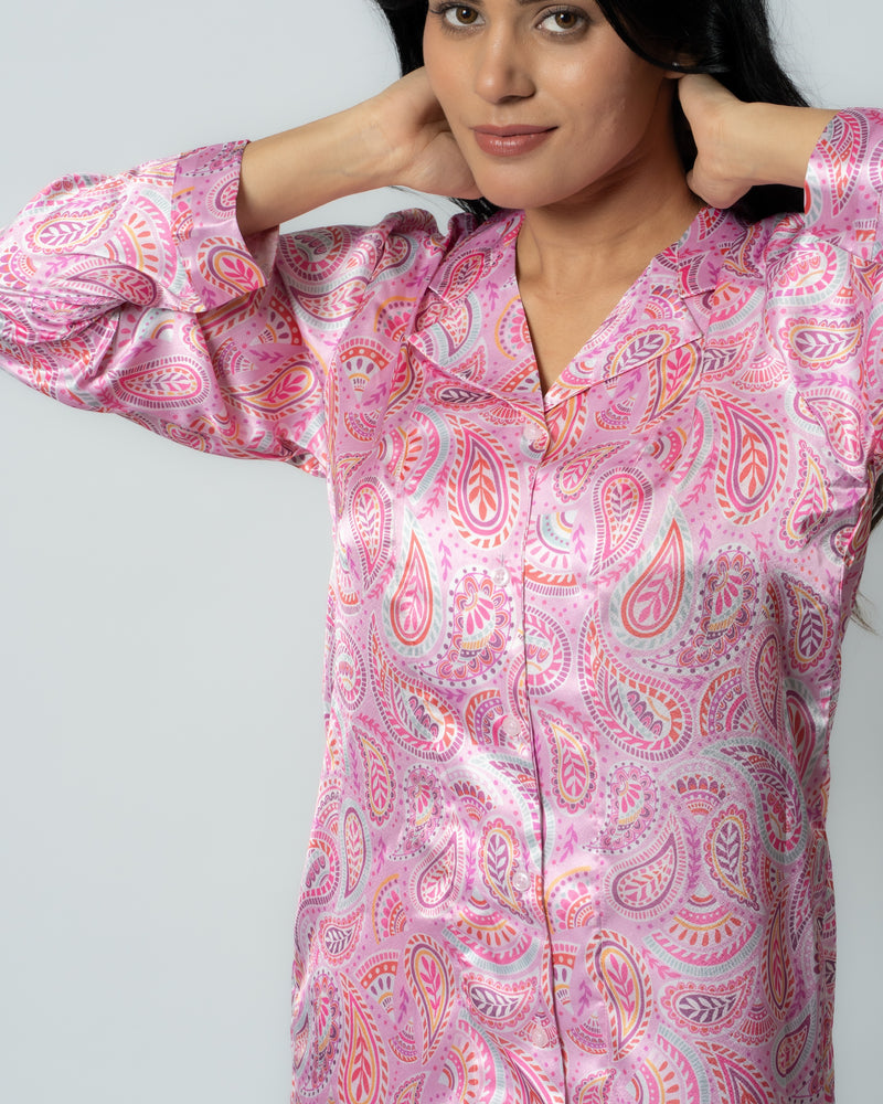 Load image into Gallery viewer, Rosey Reverie Satin Women Nightwear Set