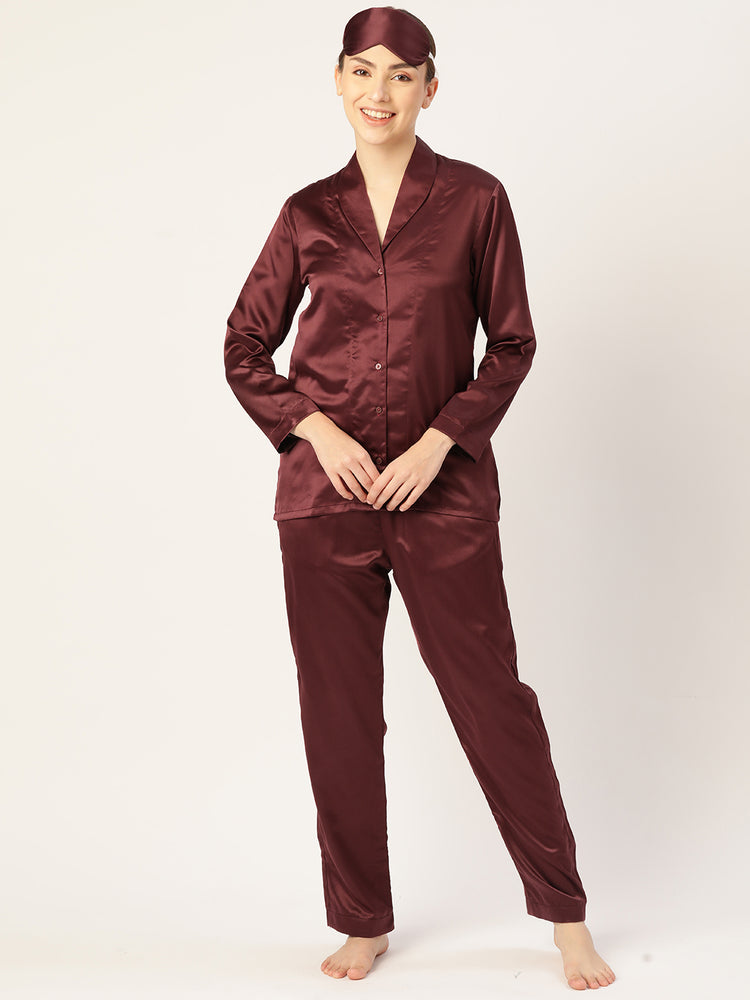 Load image into Gallery viewer, Marsala Satin Nightwear Set