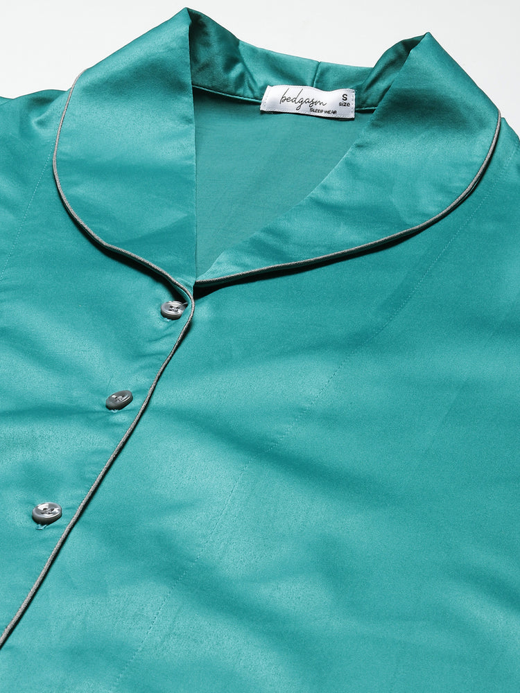 Load image into Gallery viewer, Teal Satin Nightwear Set