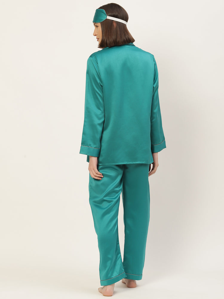 Load image into Gallery viewer, Teal Satin Nightwear Set