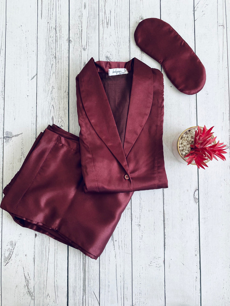 Load image into Gallery viewer, Marsala Satin Nightwear Set