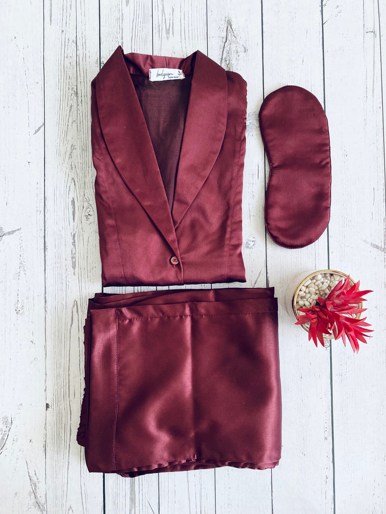 Load image into Gallery viewer, Marsala Satin Nightwear Set