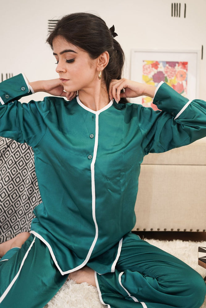 Load image into Gallery viewer, TEAL LUXE SATIN NIGHTWEAR SET