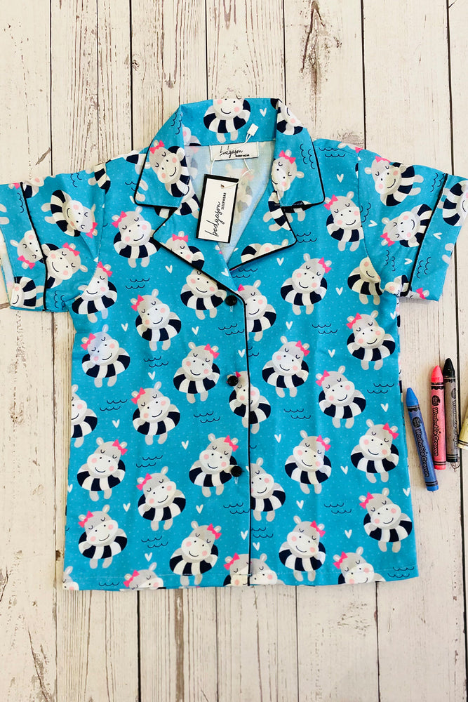 Load image into Gallery viewer, Swimming Hippos Kids Nightwear Set