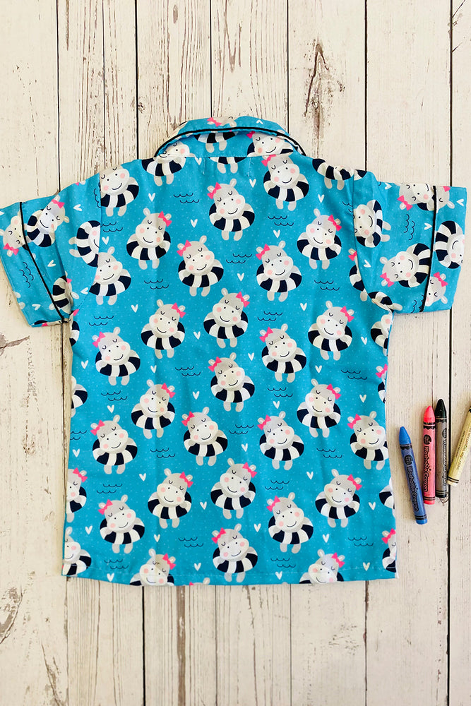 Load image into Gallery viewer, Swimming Hippos Kids Nightwear Set