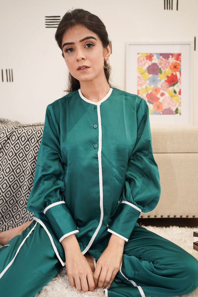 Load image into Gallery viewer, TEAL LUXE SATIN NIGHTWEAR SET