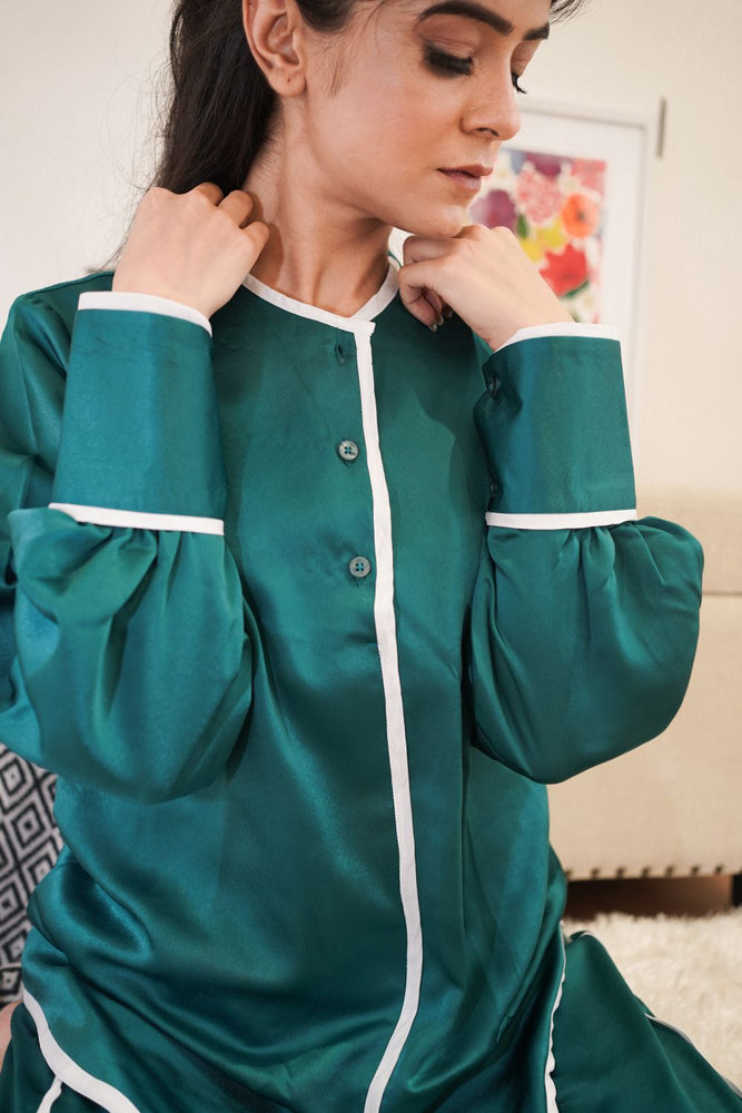 Load image into Gallery viewer, TEAL LUXE SATIN NIGHTWEAR SET