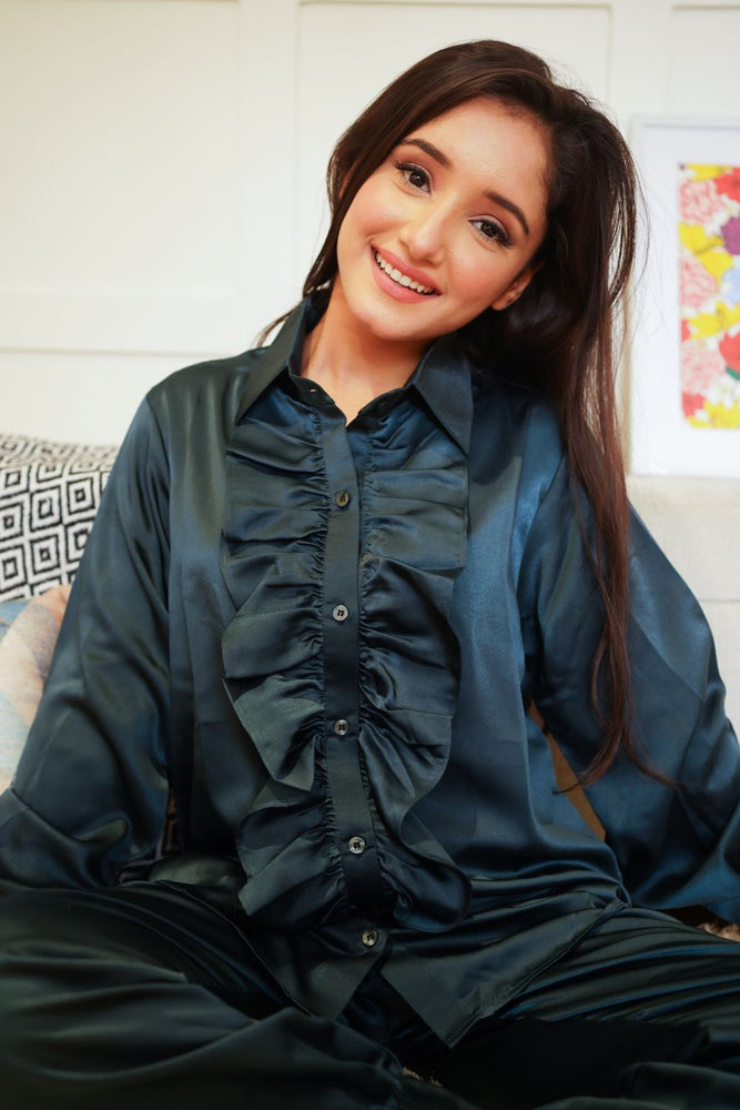 Load image into Gallery viewer, RUFFLED LUXE SATIN NIGHTWEAR SET