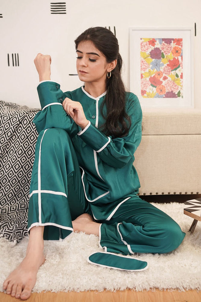 Load image into Gallery viewer, TEAL LUXE SATIN NIGHTWEAR SET