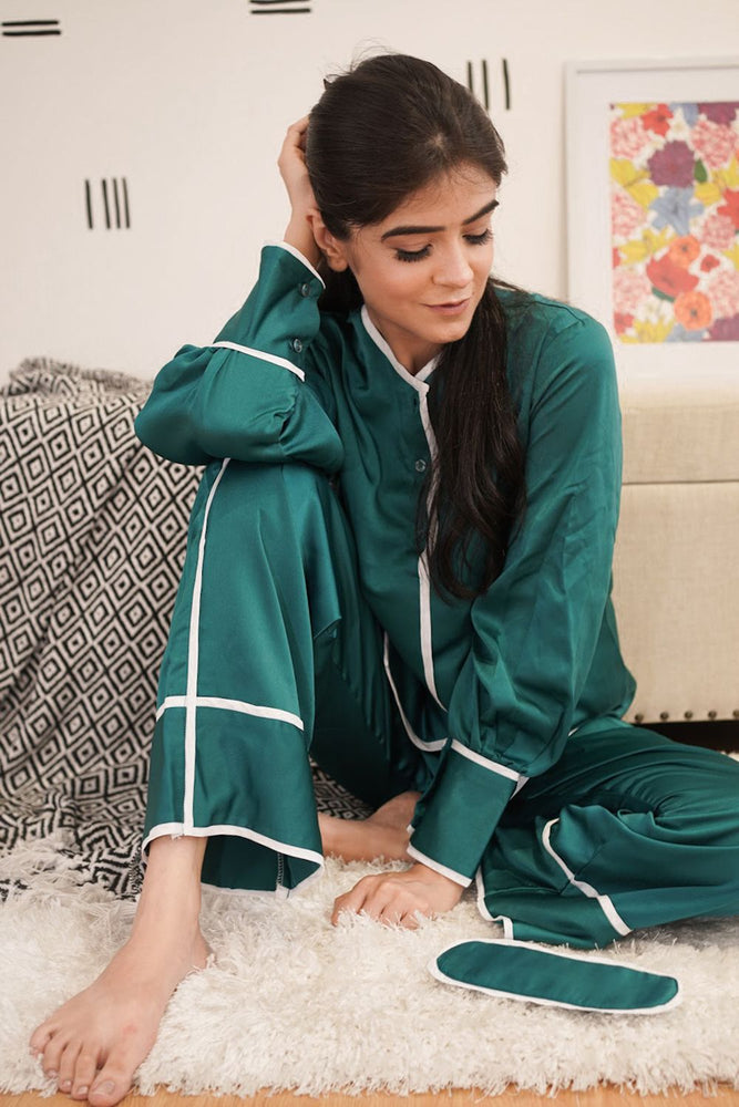 Load image into Gallery viewer, TEAL LUXE SATIN NIGHTWEAR SET