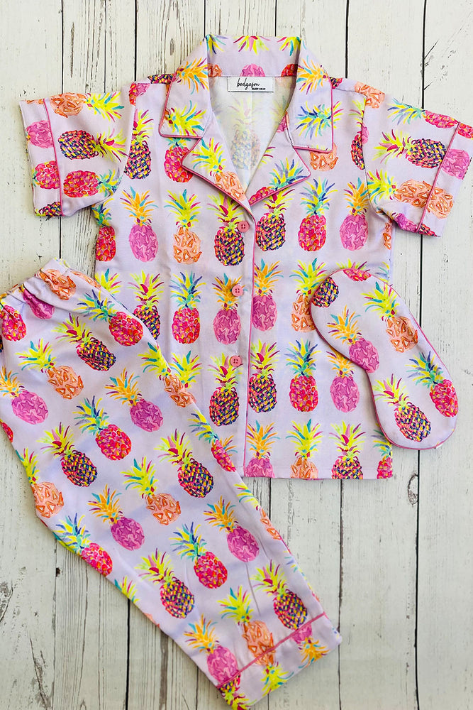 Load image into Gallery viewer, Lilac Pineapple Kids Nightwear Set