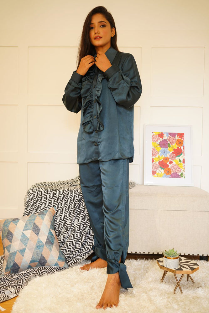 Load image into Gallery viewer, RUFFLED LUXE SATIN NIGHTWEAR SET
