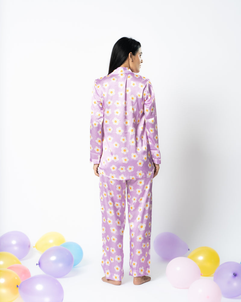 Load image into Gallery viewer, Purple Meadow Satin Nightwear Set
