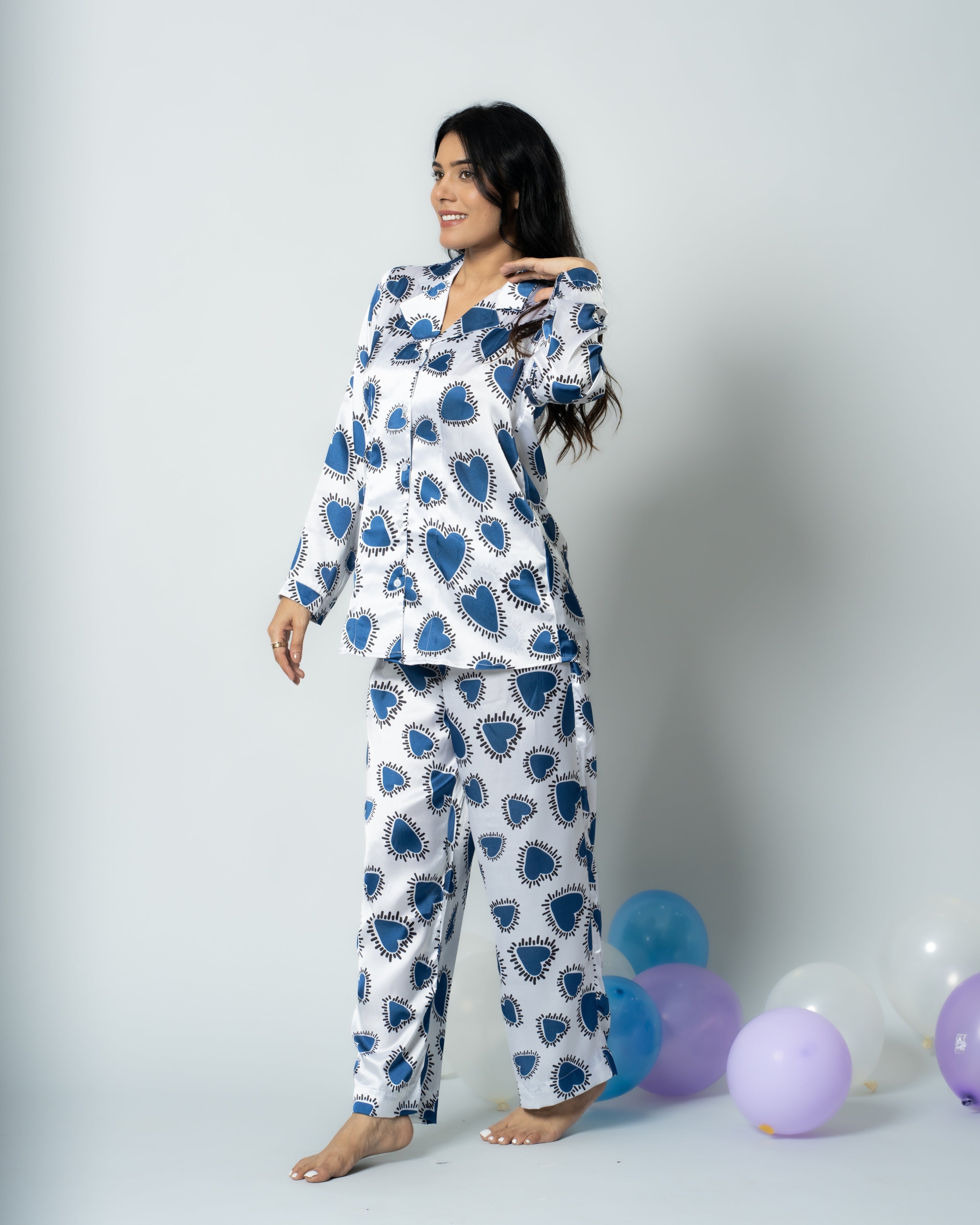Heartburst Satin Women Nightwear Set