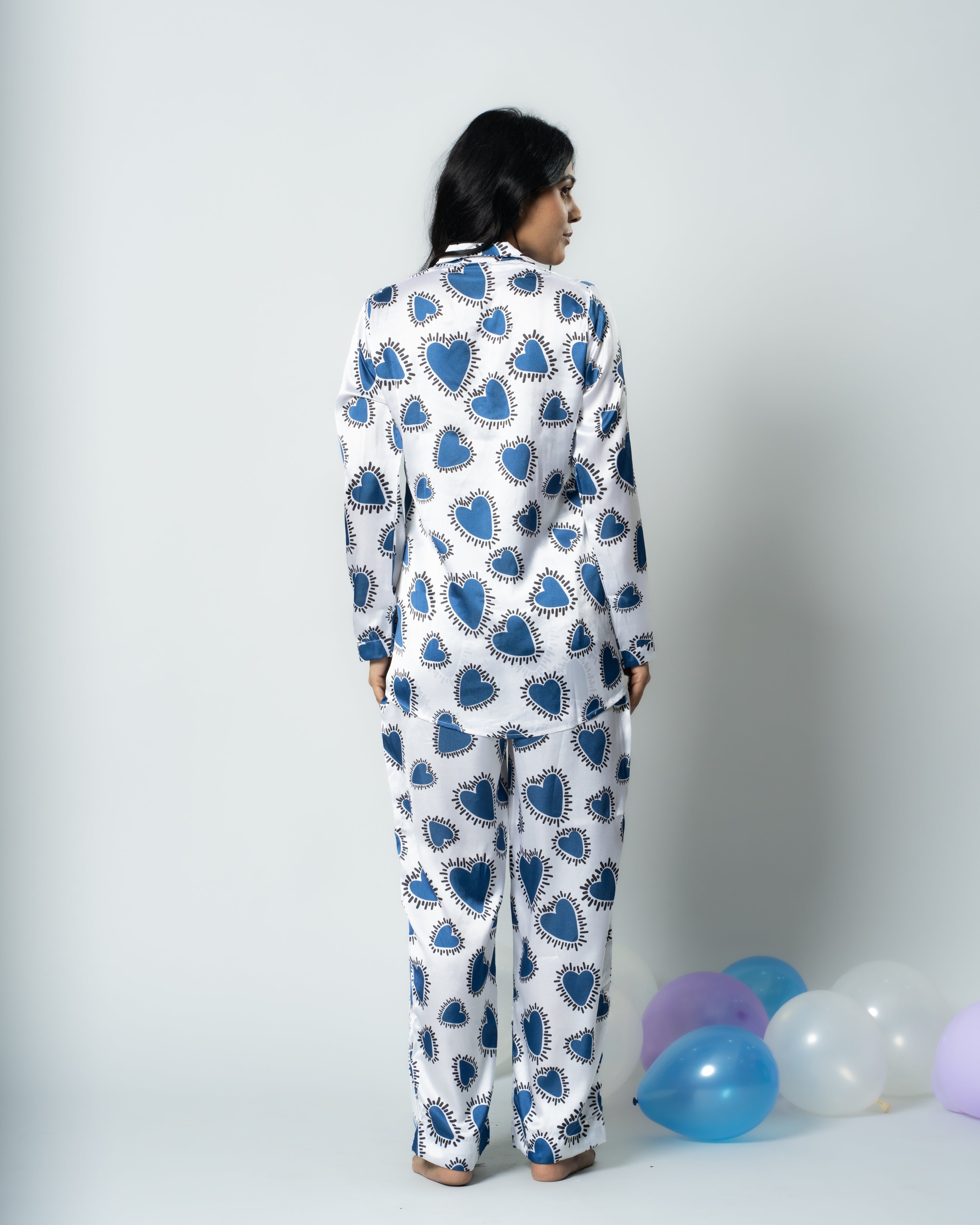 Heartburst Satin Women Nightwear Set