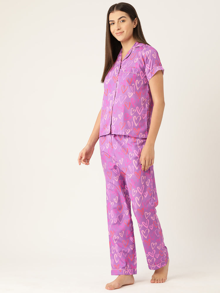 Load image into Gallery viewer, Purple Hearts Nightwear Set

