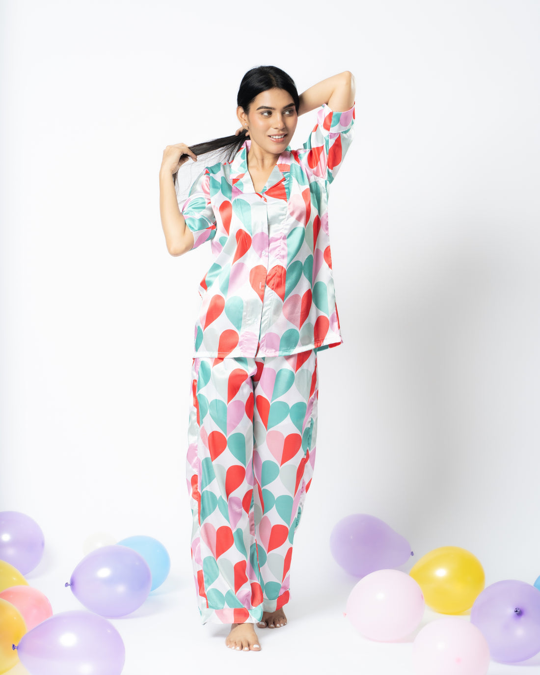 Heart's Delight Satin Women Nightwear Set