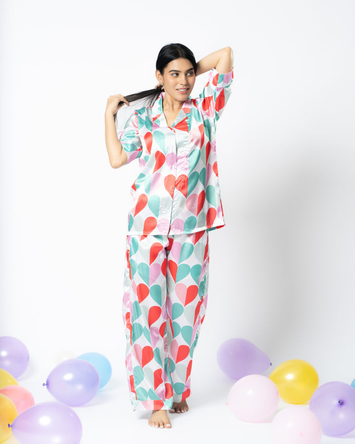 Heart's Delight Satin Women Nightwear Set