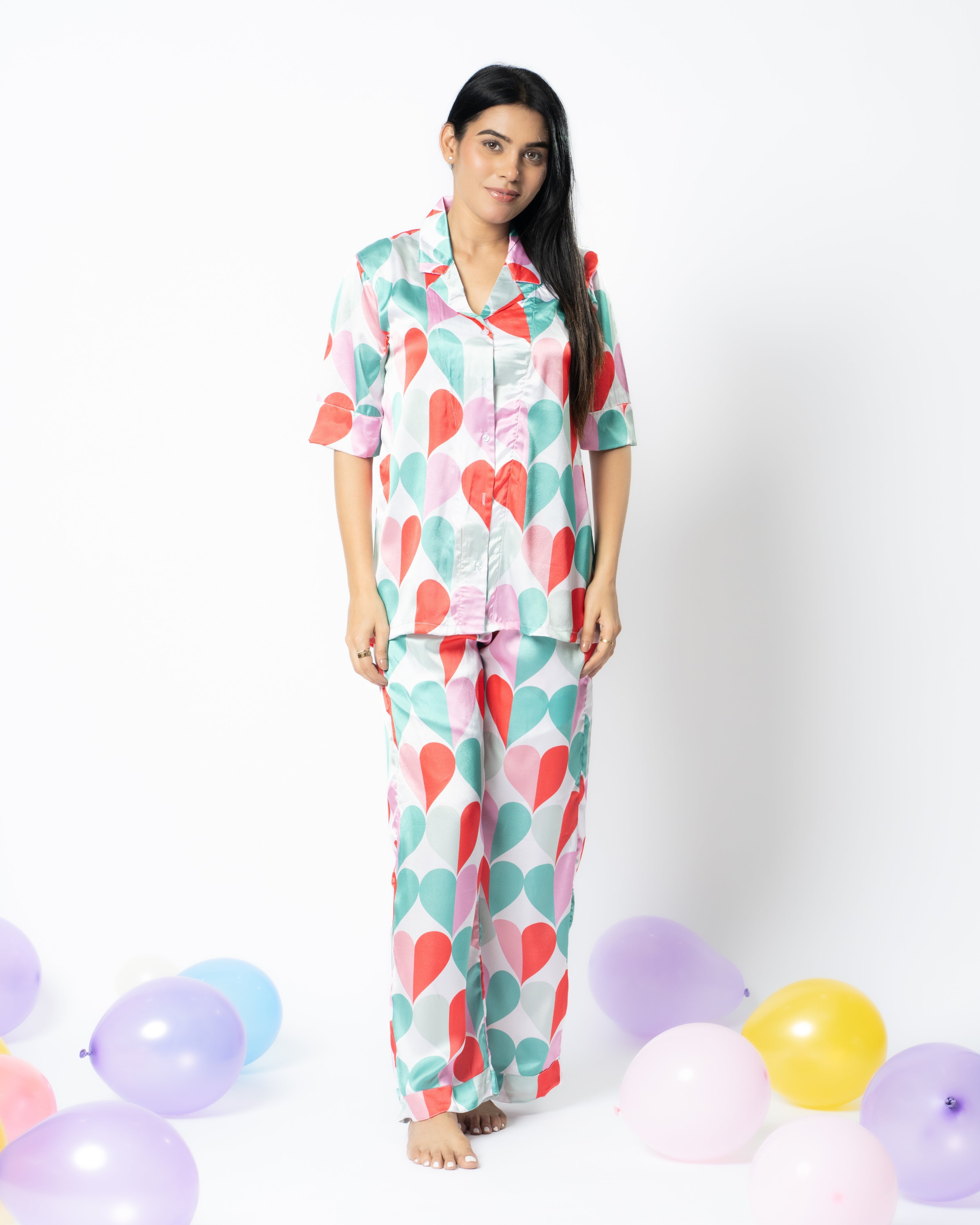 Heart's Delight Satin Women Nightwear Set