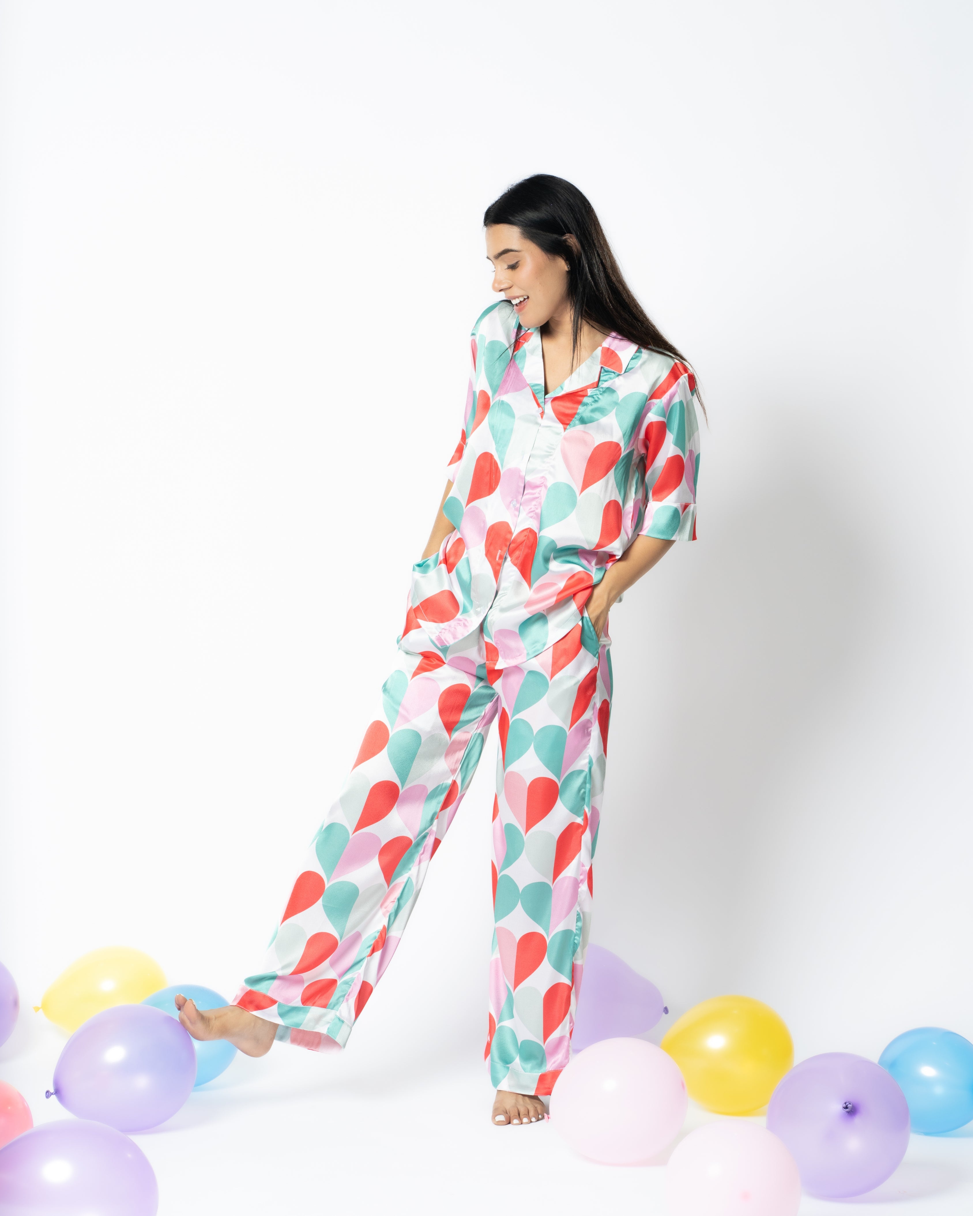 Heart's Delight Satin Women Nightwear Set