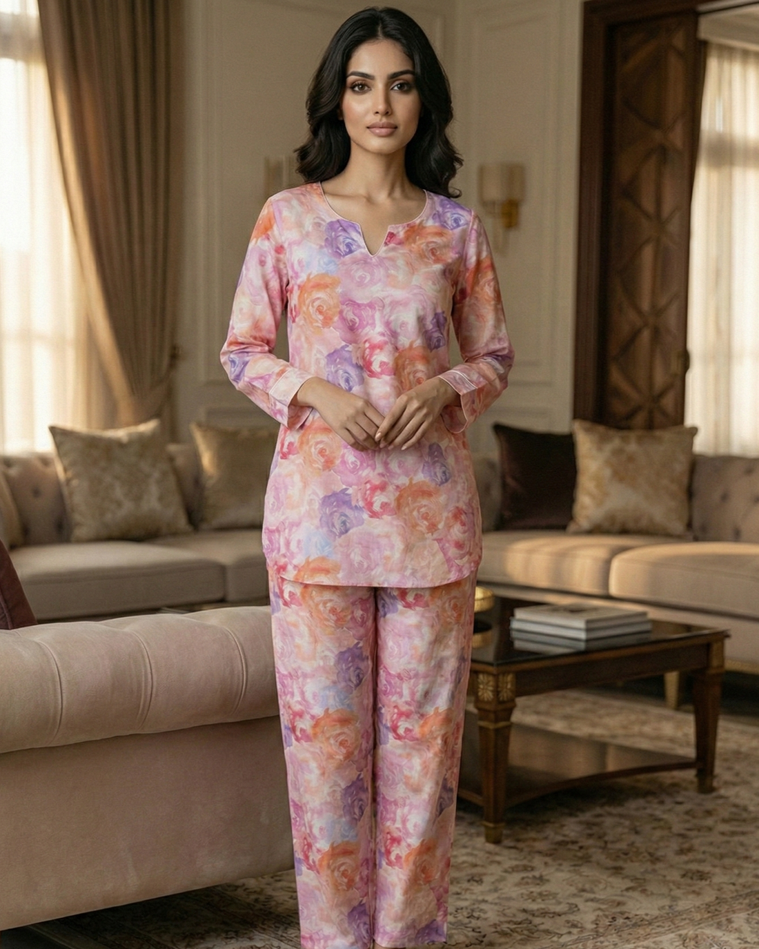Canvas of Roses Women Nightwear Set