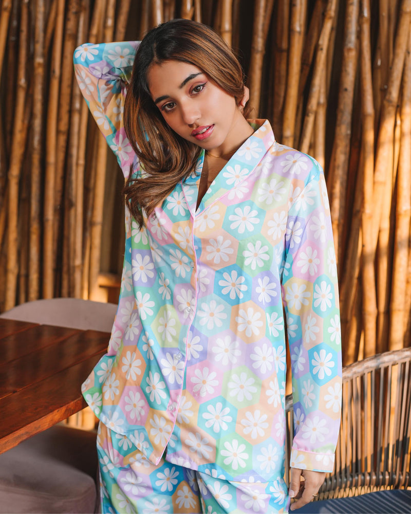 Load image into Gallery viewer, Pastel Flower Pajama Set Nightwear Set
