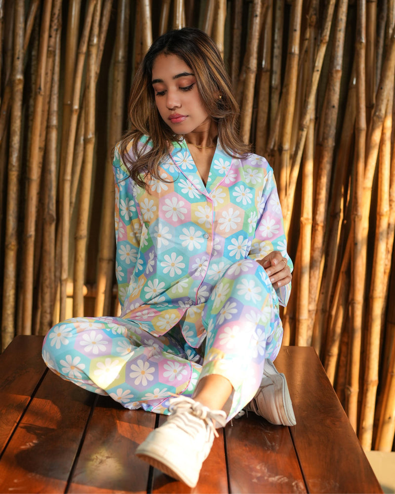 Load image into Gallery viewer, Pastel Flower Pajama Set Nightwear Set
